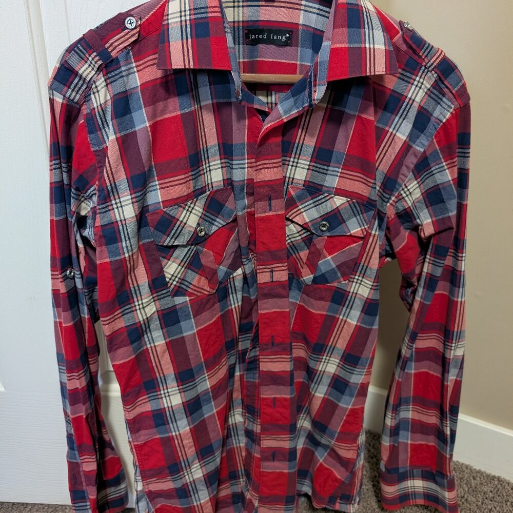 Mens Jared Lang Casual Cotton Plaid Checked Shirt